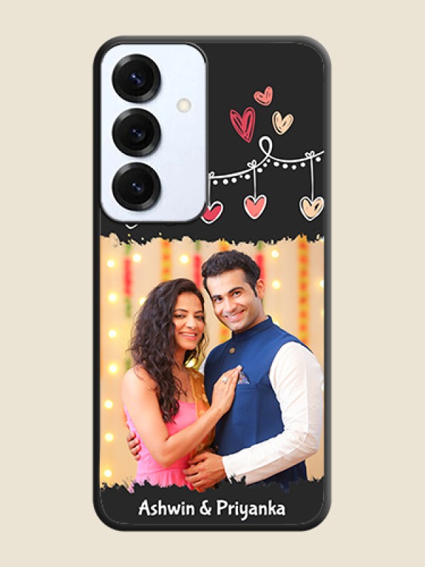 Pink Love Hangings with Name On Space Black Custom Soft Matte Mobile Back Cover - Galaxy S25 5G