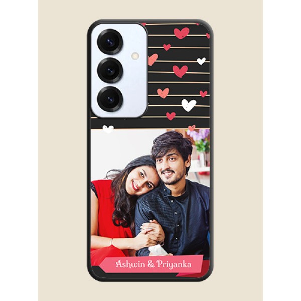 Love Pattern with Name on Pink Ribbon on Photo On Space Black Custom Soft Matte Mobile Back Cover - Galaxy S25 5G Love Pattern with Name on Pink Ribbon on Photo On Space Black Custom Soft Matte Mobile Back Cover - Galaxy S25 5G