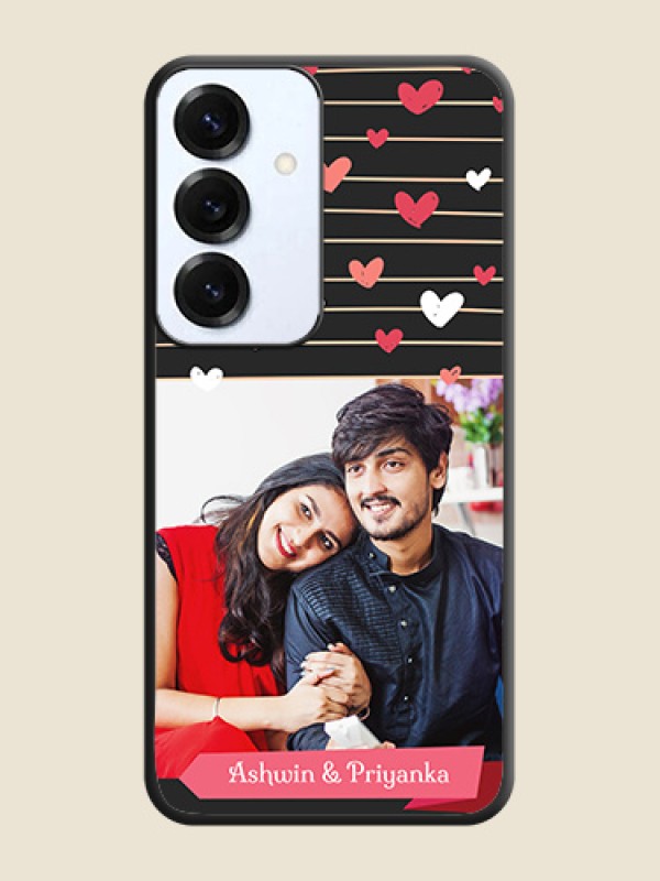 Love Pattern with Name on Pink Ribbon on Photo On Space Black Custom Soft Matte Mobile Back Cover - Galaxy S25 5G
