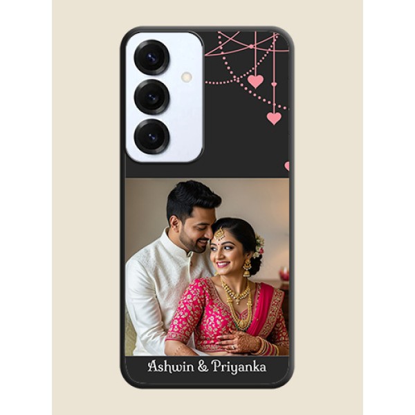 Pink Love Hangings with Text On Space Black Custom Soft Matte Mobile Back Cover - Galaxy S25 5G Pink Love Hangings with Text On Space Black Custom Soft Matte Mobile Back Cover - Galaxy S25 5G