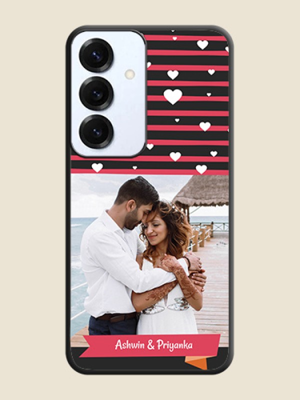 White Color Love Symbols with Pink Lines Pattern On Space Black Custom Soft Matte Mobile Back Cover - Galaxy S25 5G