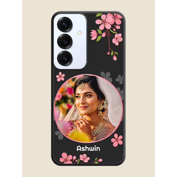 Round Image with Pink Color Floral Design on Photo On Space Black Custom Soft Matte Mobile Back Cover - Galaxy S25 5G Round Image with Pink Color Floral Design on Photo On Space Black Custom Soft Matte Mobile Back Cover - Galaxy S25 5G