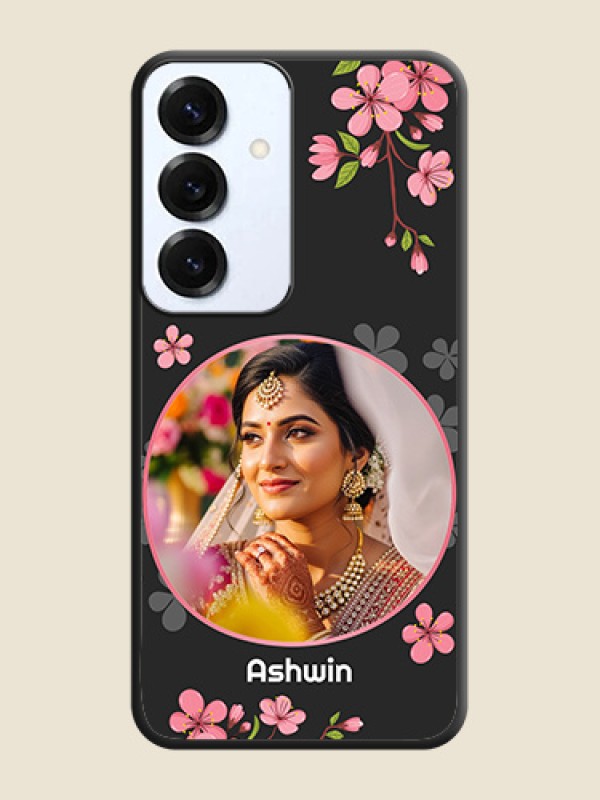 Round Image with Pink Color Floral Design on Photo On Space Black Custom Soft Matte Mobile Back Cover - Galaxy S25 5G
