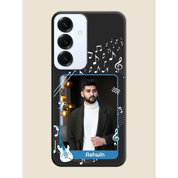 Musical Theme Design with Text on Photo On Space Black Custom Soft Matte Mobile Back Cover - Galaxy S25 5G Musical Theme Design with Text on Photo On Space Black Custom Soft Matte Mobile Back Cover - Galaxy S25 5G