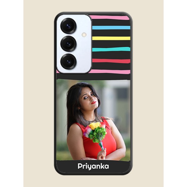 Multicolor Lines with Image On Space Black Custom Soft Matte Mobile Back Cover - Galaxy S25 5G Multicolor Lines with Image On Space Black Custom Soft Matte Mobile Back Cover - Galaxy S25 5G