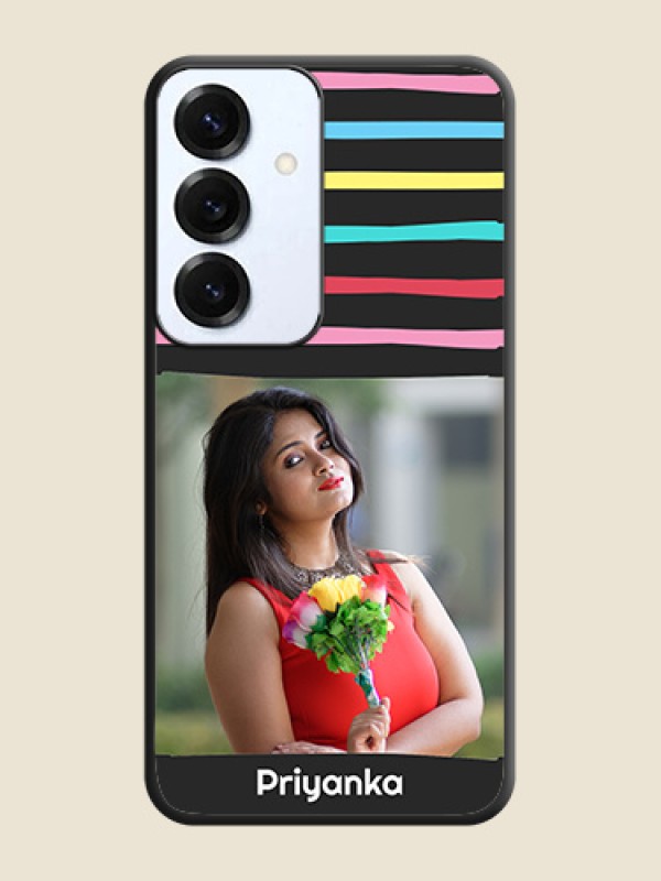 Multicolor Lines with Image On Space Black Custom Soft Matte Mobile Back Cover - Galaxy S25 5G
