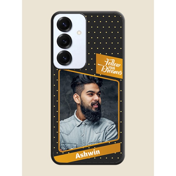 Follow Your Dreams with White Dots On Space Black Custom Soft Matte Mobile Back Cover - Galaxy S25 5G Follow Your Dreams with White Dots On Space Black Custom Soft Matte Mobile Back Cover - Galaxy S25 5G