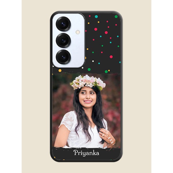 Multicolor Dotted Pattern with Text On Space Black Custom Soft Matte Mobile Back Cover - Galaxy S25 5G Multicolor Dotted Pattern with Text On Space Black Custom Soft Matte Mobile Back Cover - Galaxy S25 5G