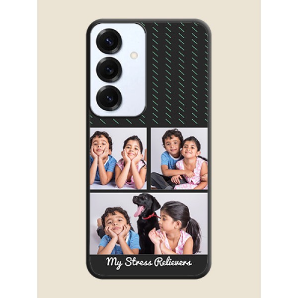 Cross Dotted Pattern with 2 Image Holder On Space Black Custom Soft Matte Mobile Back Cover - Galaxy S25 5G Cross Dotted Pattern with 2 Image Holder On Space Black Custom Soft Matte Mobile Back Cover - Galaxy S25 5G