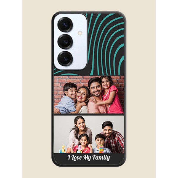 Wave Pattern with 2 Image Holder On Space Black Custom Soft Matte Mobile Back Cover - Galaxy S25 5G Wave Pattern with 2 Image Holder On Space Black Custom Soft Matte Mobile Back Cover - Galaxy S25 5G