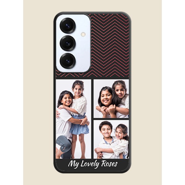 Wave Pattern with 3 Image Holder On Space Black Custom Soft Matte Mobile Back Cover - Galaxy S25 5G Wave Pattern with 3 Image Holder On Space Black Custom Soft Matte Mobile Back Cover - Galaxy S25 5G