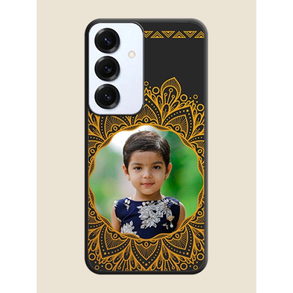 Round Image with Floral Design On Space Black Custom Soft Matte Mobile Back Cover - Galaxy S25 5G Round Image with Floral Design On Space Black Custom Soft Matte Mobile Back Cover - Galaxy S25 5G