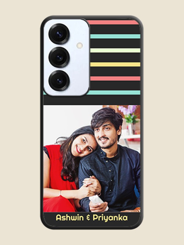 Color Stripes with Photo and Text on Photo On Space Black Custom Soft Matte Mobile Back Cover - Galaxy S25 5G