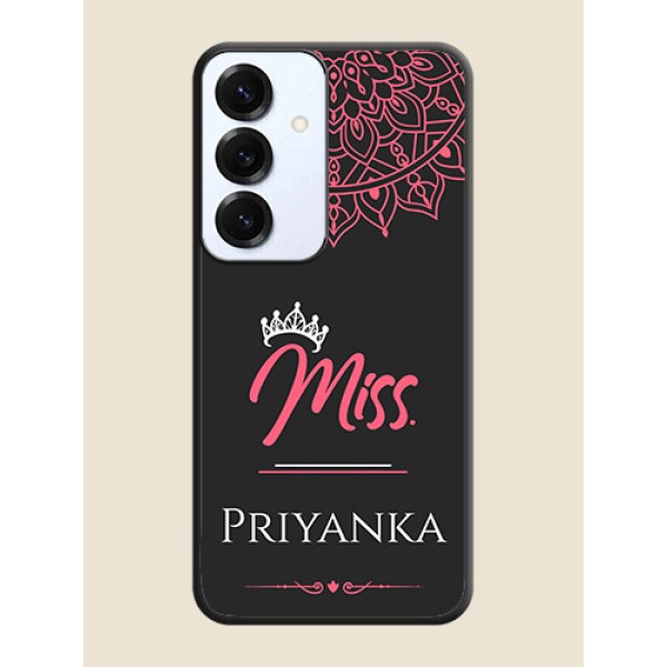 Mrs Name with Floral Design On Space Black Custom Soft Matte Mobile Back Cover - Galaxy S25 5G Mrs Name with Floral Design On Space Black Custom Soft Matte Mobile Back Cover - Galaxy S25 5G