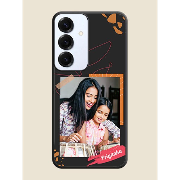 Orange Photo Frame On Space Black Custom Soft Matte Mobile Back Cover - Galaxy S25 5G Orange Photo Frame On Space Black Custom Soft Matte Mobile Back Cover - Galaxy S25 5G