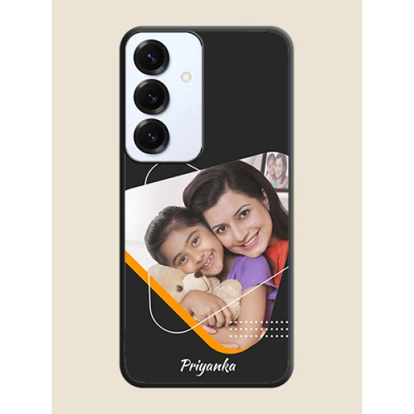 Yellow Triangle on Photo On Space Black Custom Soft Matte Mobile Back Cover - Galaxy S25 5G Yellow Triangle on Photo On Space Black Custom Soft Matte Mobile Back Cover - Galaxy S25 5G
