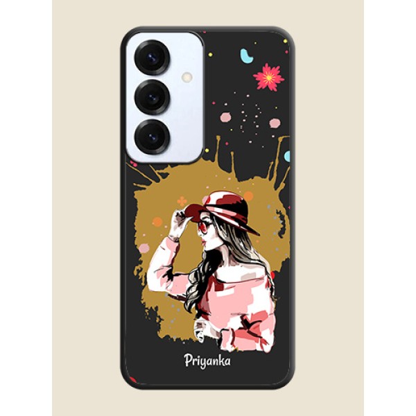 Mordern Lady With Color Splash Background With Custom Text On Space Black Custom Soft Matte Mobile Back Cover - Galaxy S25 5G