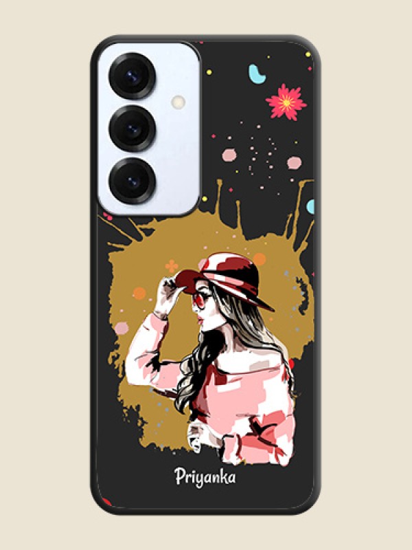 Mordern Lady With Color Splash Background With Custom Text On Space Black Custom Soft Matte Mobile Back Cover - Galaxy S25 5G
