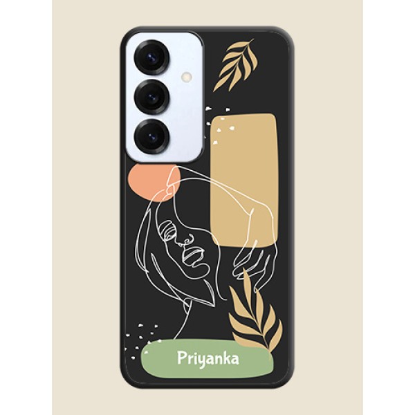 Custom Text With Line Art Of Women & Leaves Design On Space Black Custom Soft Matte Mobile Back Cover - Galaxy S25 5G Custom Text With Line Art Of Women & Leaves Design On Space Black Custom Soft Matte Mobile Back Cover - Galaxy S25 5G
