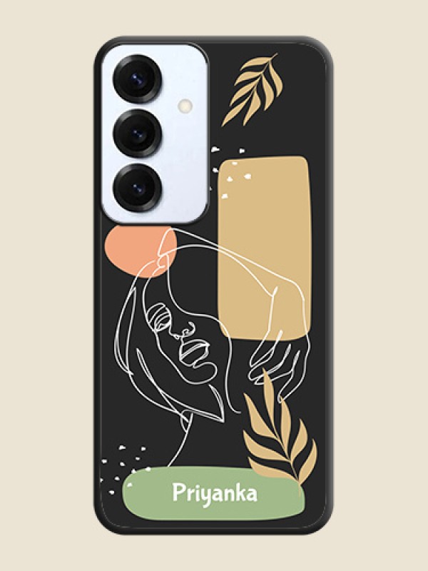 Custom Text With Line Art Of Women & Leaves Design On Space Black Custom Soft Matte Mobile Back Cover - Galaxy S25 5G