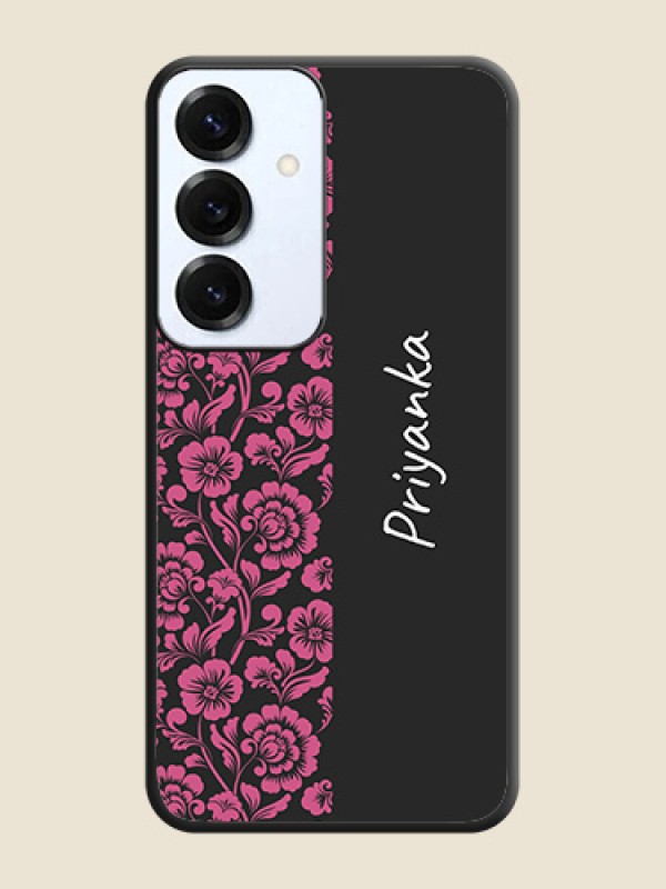 Pink Floral Pattern Design With Custom Text On Space Black Custom Soft Matte Mobile Back Cover - Galaxy S25 5G