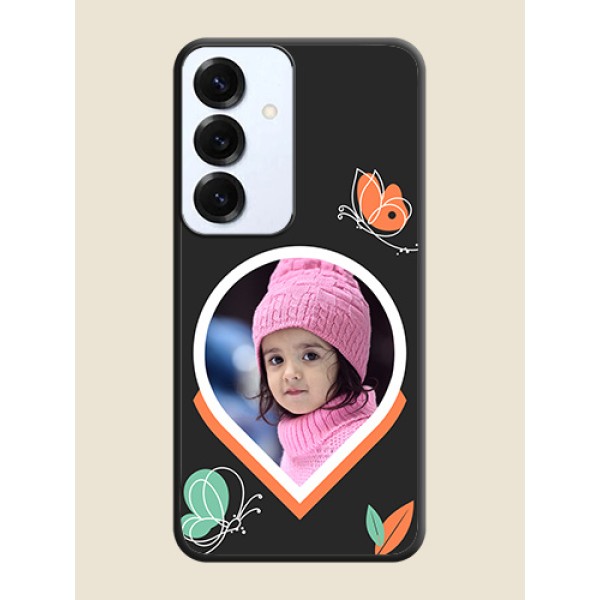 Upload Pic With Simple Butterly Design On Space Black Custom Soft Matte Mobile Back Cover - Galaxy S25 5G Upload Pic With Simple Butterly Design On Space Black Custom Soft Matte Mobile Back Cover - Galaxy S25 5G