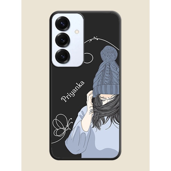 Girl With Blue Winter Outfiit Custom Text Design On Space Black Custom Soft Matte Mobile Back Cover - Galaxy S25 5G Girl With Blue Winter Outfiit Custom Text Design On Space Black Custom Soft Matte Mobile Back Cover - Galaxy S25 5G