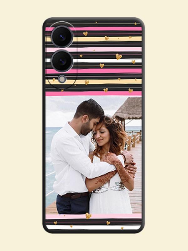 Multicolor Lines and Golden Love Symbols Design on Photo On Space Black Custom Soft Matte Mobile Back Cover - Samsung Galaxy S25 Edge 5G