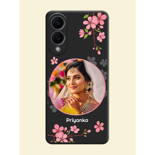 Round Image with Pink Color Floral Design on Photo On Space Black Custom Soft Matte Mobile Back Cover - Samsung Galaxy S25 Edge 5G Round Image with Pink Color Floral Design on Photo On Space Black Custom Soft Matte Mobile Back Cover - Samsung Galaxy S25 Edge 5G
