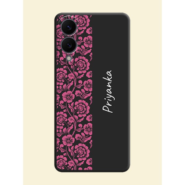 Pink Floral Pattern Design With Custom Text On Space Black Custom Soft Matte Mobile Back Cover - Samsung Galaxy S25 Edge 5G Pink Floral Pattern Design With Custom Text On Space Black Custom Soft Matte Mobile Back Cover - Samsung Galaxy S25 Edge 5G