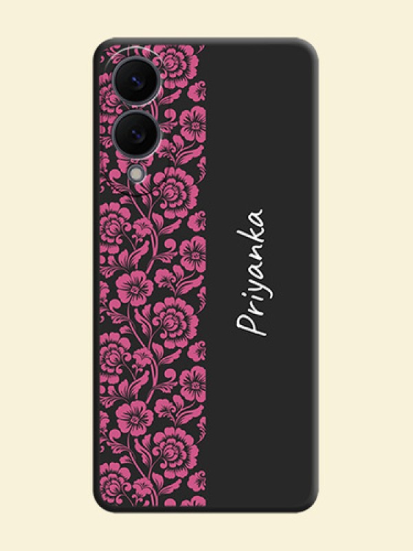 Pink Floral Pattern Design With Custom Text On Space Black Custom Soft Matte Mobile Back Cover - Samsung Galaxy S25 Edge 5G