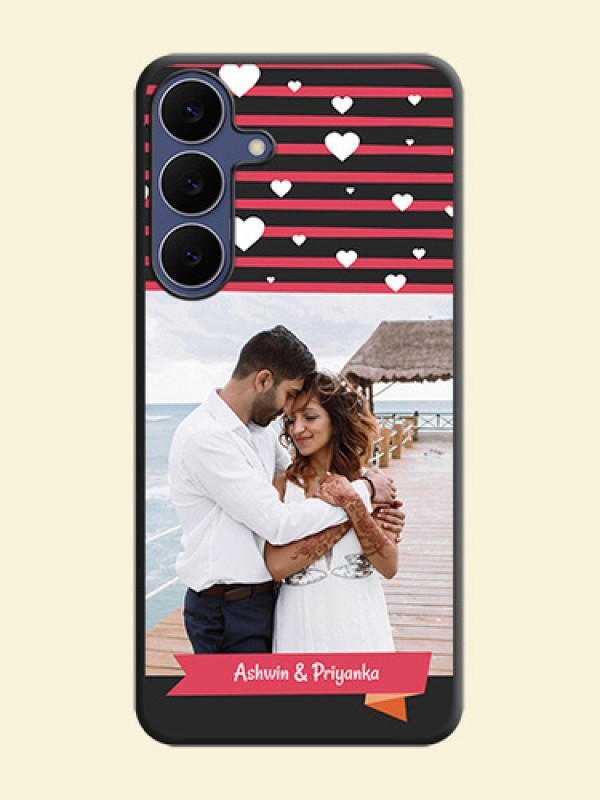 White Color Love Symbols with Pink Lines Pattern On Space Black Custom Soft Matte Mobile Back Cover - Samsung Galaxy S25 FE 5G