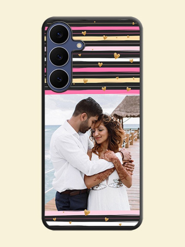 Multicolor Lines and Golden Love Symbols Design on Photo On Space Black Custom Soft Matte Mobile Back Cover - Samsung Galaxy S25 FE 5G