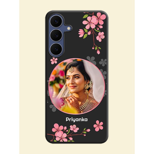 Round Image with Pink Color Floral Design on Photo On Space Black Custom Soft Matte Mobile Back Cover - Samsung Galaxy S25 FE 5G Round Image with Pink Color Floral Design on Photo On Space Black Custom Soft Matte Mobile Back Cover - Samsung Galaxy S25 FE 5G