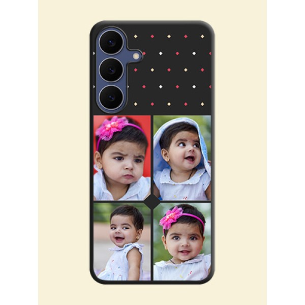 Multicolor Dotted Pattern with 4 Image Holder On Space Black Custom Soft Matte Mobile Back Cover - Samsung Galaxy S25 FE 5G Multicolor Dotted Pattern with 4 Image Holder On Space Black Custom Soft Matte Mobile Back Cover - Samsung Galaxy S25 FE 5G