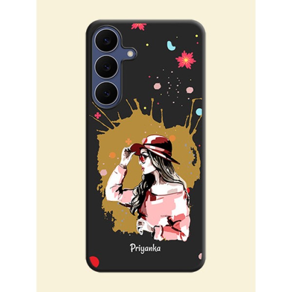 Mordern Lady With Color Splash Background With Custom Text On Space Black Custom Soft Matte Mobile Back Cover - Samsung Galaxy S25 FE 5G