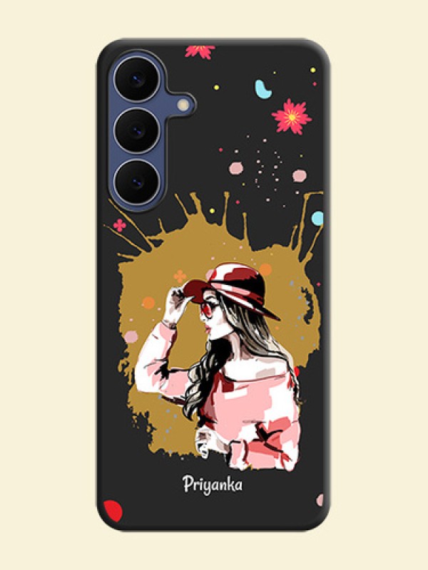 Mordern Lady With Color Splash Background With Custom Text On Space Black Custom Soft Matte Mobile Back Cover - Samsung Galaxy S25 FE 5G