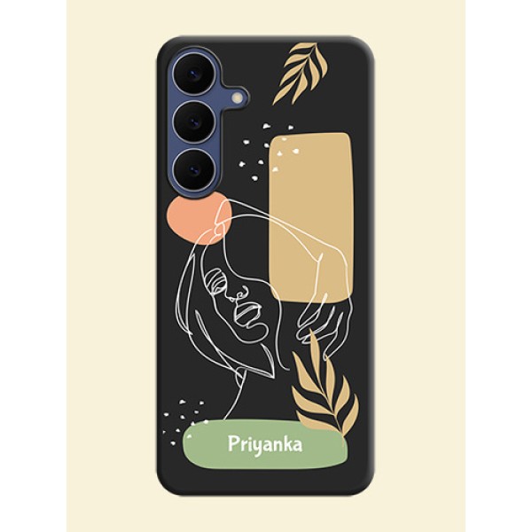 Custom Text With Line Art Of Women & Leaves Design On Space Black Custom Soft Matte Mobile Back Cover - Samsung Galaxy S25 FE 5G Custom Text With Line Art Of Women & Leaves Design On Space Black Custom Soft Matte Mobile Back Cover - Samsung Galaxy S25 FE 5G
