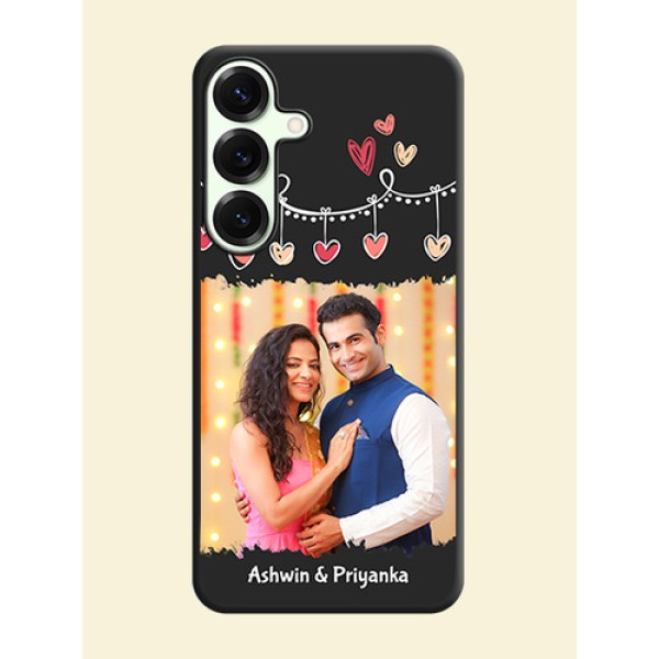 Pink Love Hangings with Name On Space Black Custom Soft Matte Mobile Back Cover - Galaxy S25 Plus 5G Pink Love Hangings with Name On Space Black Custom Soft Matte Mobile Back Cover - Galaxy S25 Plus 5G