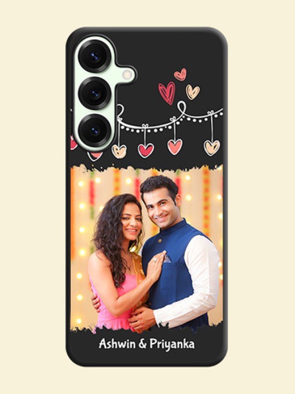 Pink Love Hangings with Name On Space Black Custom Soft Matte Mobile Back Cover - Galaxy S25 Plus 5G