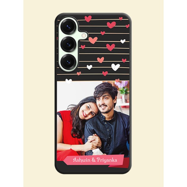 Love Pattern with Name on Pink Ribbon on Photo On Space Black Custom Soft Matte Mobile Back Cover - Galaxy S25 Plus 5G Love Pattern with Name on Pink Ribbon on Photo On Space Black Custom Soft Matte Mobile Back Cover - Galaxy S25 Plus 5G