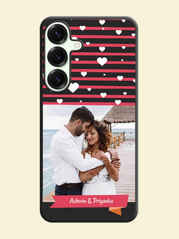 White Color Love Symbols with Pink Lines Pattern On Space Black Custom Soft Matte Mobile Back Cover - Galaxy S25 Plus 5G