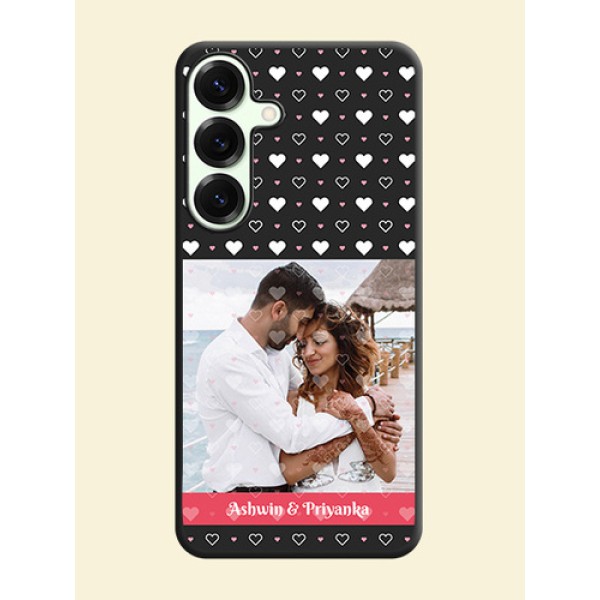 White Color Love Symbols with Text Design on Photo On Space Black Custom Soft Matte Mobile Back Cover - Galaxy S25 Plus 5G