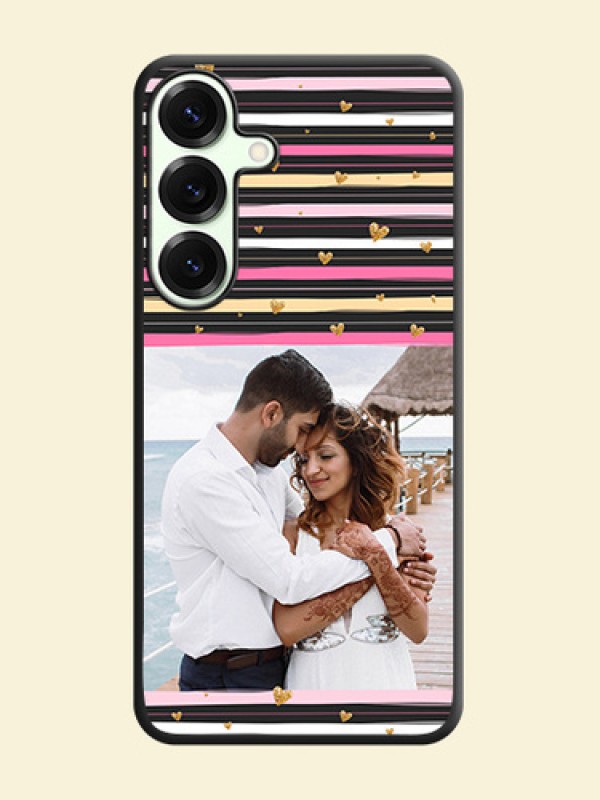 Multicolor Lines and Golden Love Symbols Design on Photo On Space Black Custom Soft Matte Mobile Back Cover - Galaxy S25 Plus 5G