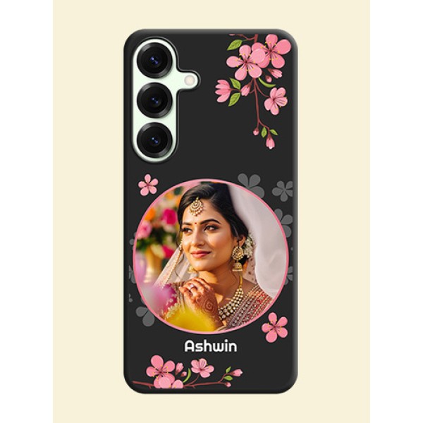Round Image with Pink Color Floral Design on Photo On Space Black Custom Soft Matte Mobile Back Cover - Galaxy S25 Plus 5G Round Image with Pink Color Floral Design on Photo On Space Black Custom Soft Matte Mobile Back Cover - Galaxy S25 Plus 5G
