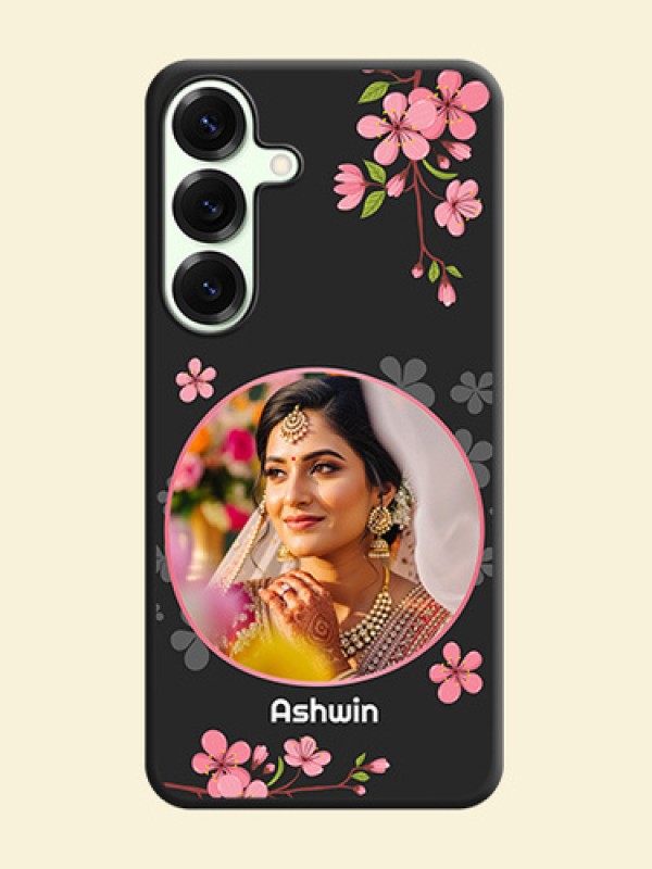 Round Image with Pink Color Floral Design on Photo On Space Black Custom Soft Matte Mobile Back Cover - Galaxy S25 Plus 5G