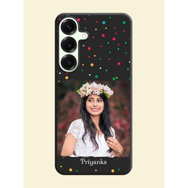 Multicolor Dotted Pattern with Text On Space Black Custom Soft Matte Mobile Back Cover - Galaxy S25 Plus 5G Multicolor Dotted Pattern with Text On Space Black Custom Soft Matte Mobile Back Cover - Galaxy S25 Plus 5G