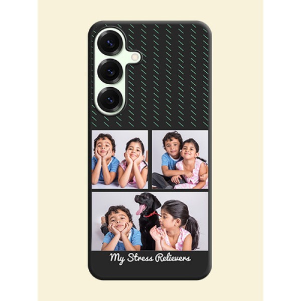 Cross Dotted Pattern with 2 Image Holder On Space Black Custom Soft Matte Mobile Back Cover - Galaxy S25 Plus 5G Cross Dotted Pattern with 2 Image Holder On Space Black Custom Soft Matte Mobile Back Cover - Galaxy S25 Plus 5G