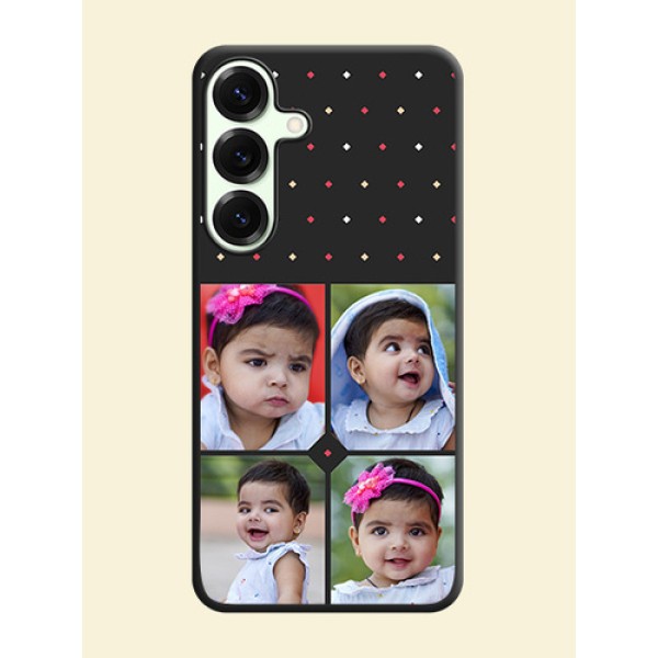 Multicolor Dotted Pattern with 4 Image Holder On Space Black Custom Soft Matte Mobile Back Cover - Galaxy S25 Plus 5G Multicolor Dotted Pattern with 4 Image Holder On Space Black Custom Soft Matte Mobile Back Cover - Galaxy S25 Plus 5G