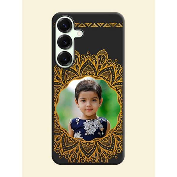 Round Image with Floral Design On Space Black Custom Soft Matte Mobile Back Cover - Galaxy S25 Plus 5G Round Image with Floral Design On Space Black Custom Soft Matte Mobile Back Cover - Galaxy S25 Plus 5G